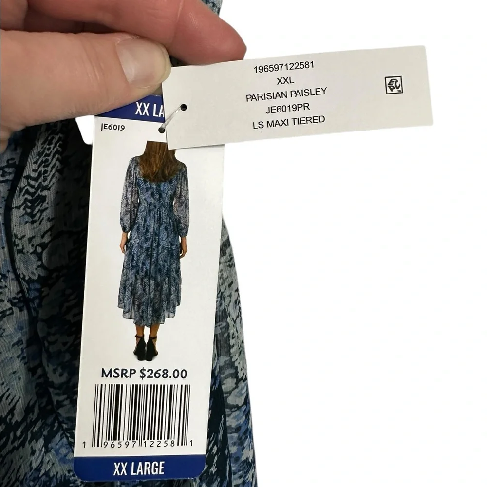 NWT Joie Blue Printed Parisian Paisley Tiered Maxi Dress Sz XXL